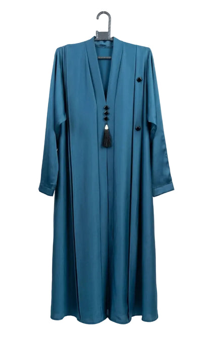 Elegant Front Open Abaya with Black Tassel & Button