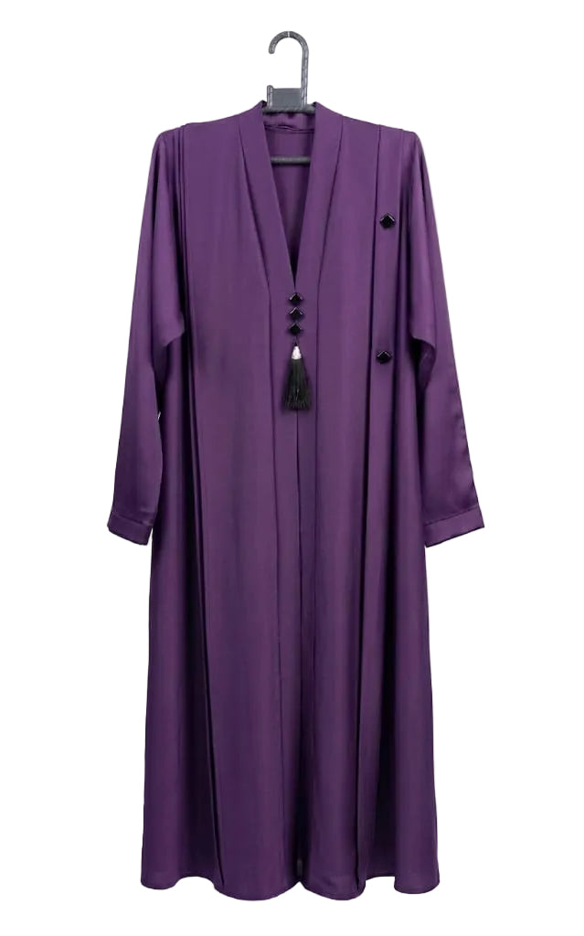 Elegant Front Open Abaya with Black Tassel & Button