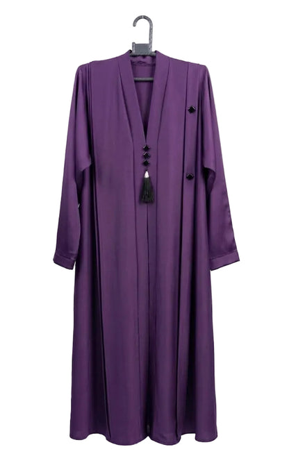 Elegant Front Open Abaya with Black Tassel & Button
