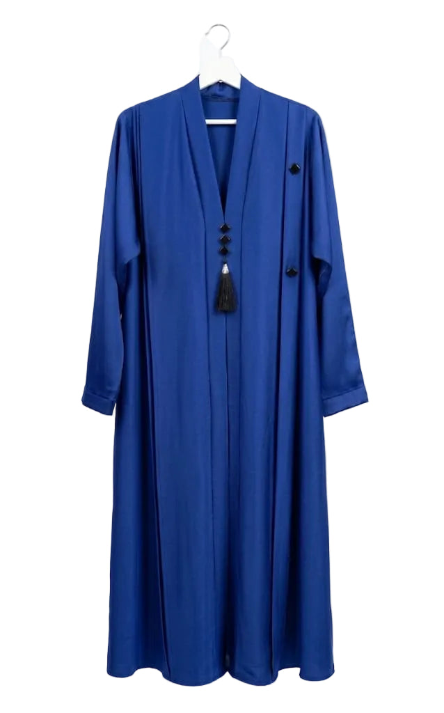 Elegant Front Open Abaya with Black Tassel & Button