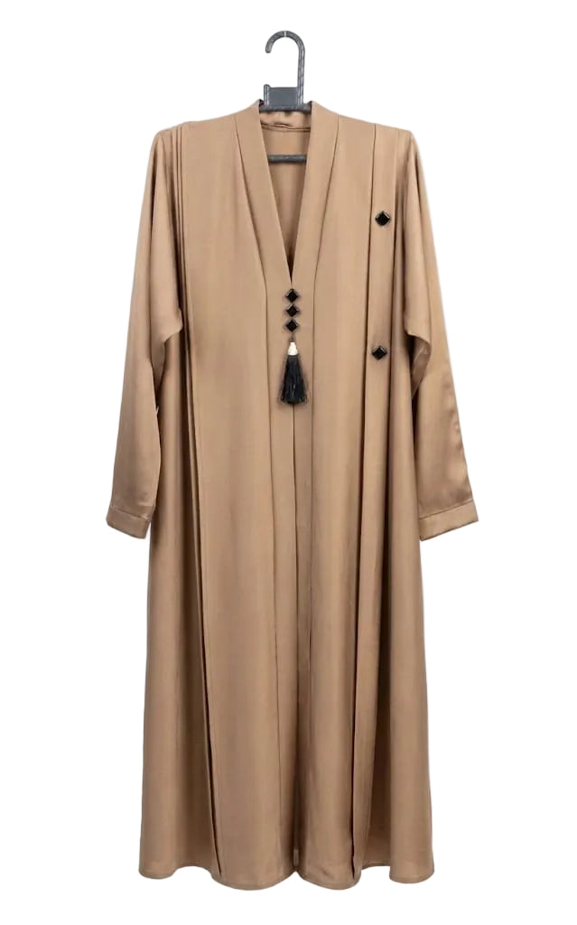 Elegant Front Open Abaya with Black Tassel & Button