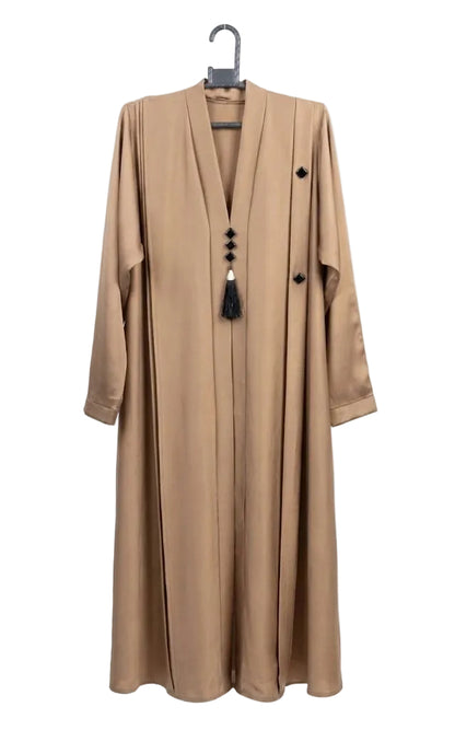 Elegant Front Open Abaya with Black Tassel & Button
