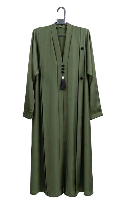 Elegant Front Open Abaya with Black Tassel & Button
