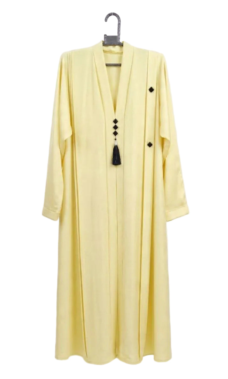 Elegant Front Open Abaya with Black Tassel & Button