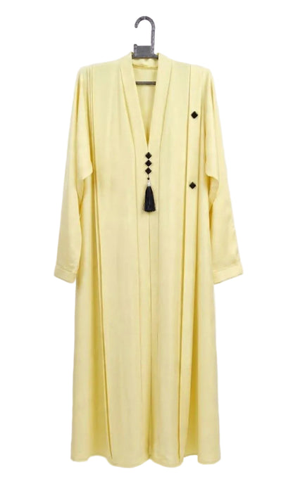 Elegant Front Open Abaya with Black Tassel & Button