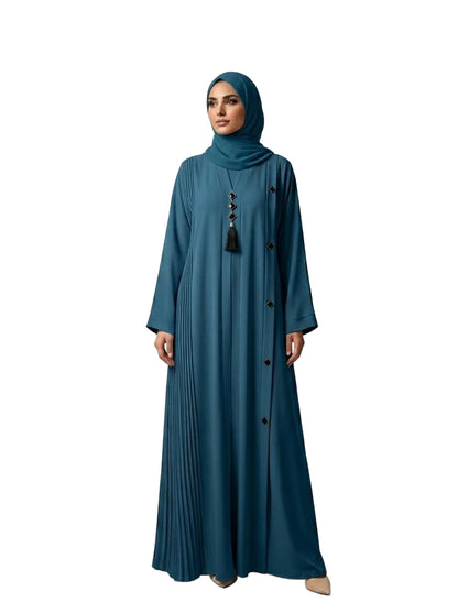 Elegant Front Open Abaya with Black Tassel & Button