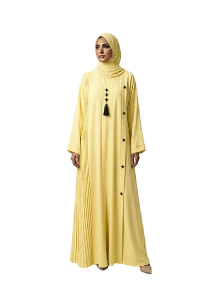 Elegant Front Open Abaya with Black Tassel & Button