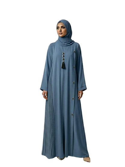 Elegant Front Open Abaya with Black Tassel & Button
