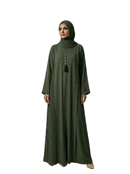 Elegant Front Open Abaya with Black Tassel & Button