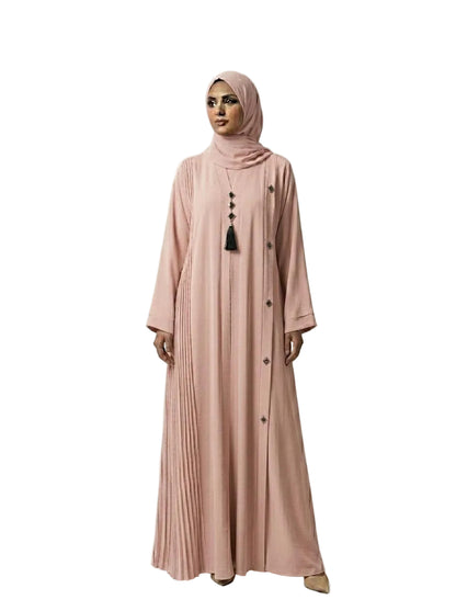 Elegant Front Open Abaya with Black Tassel & Button