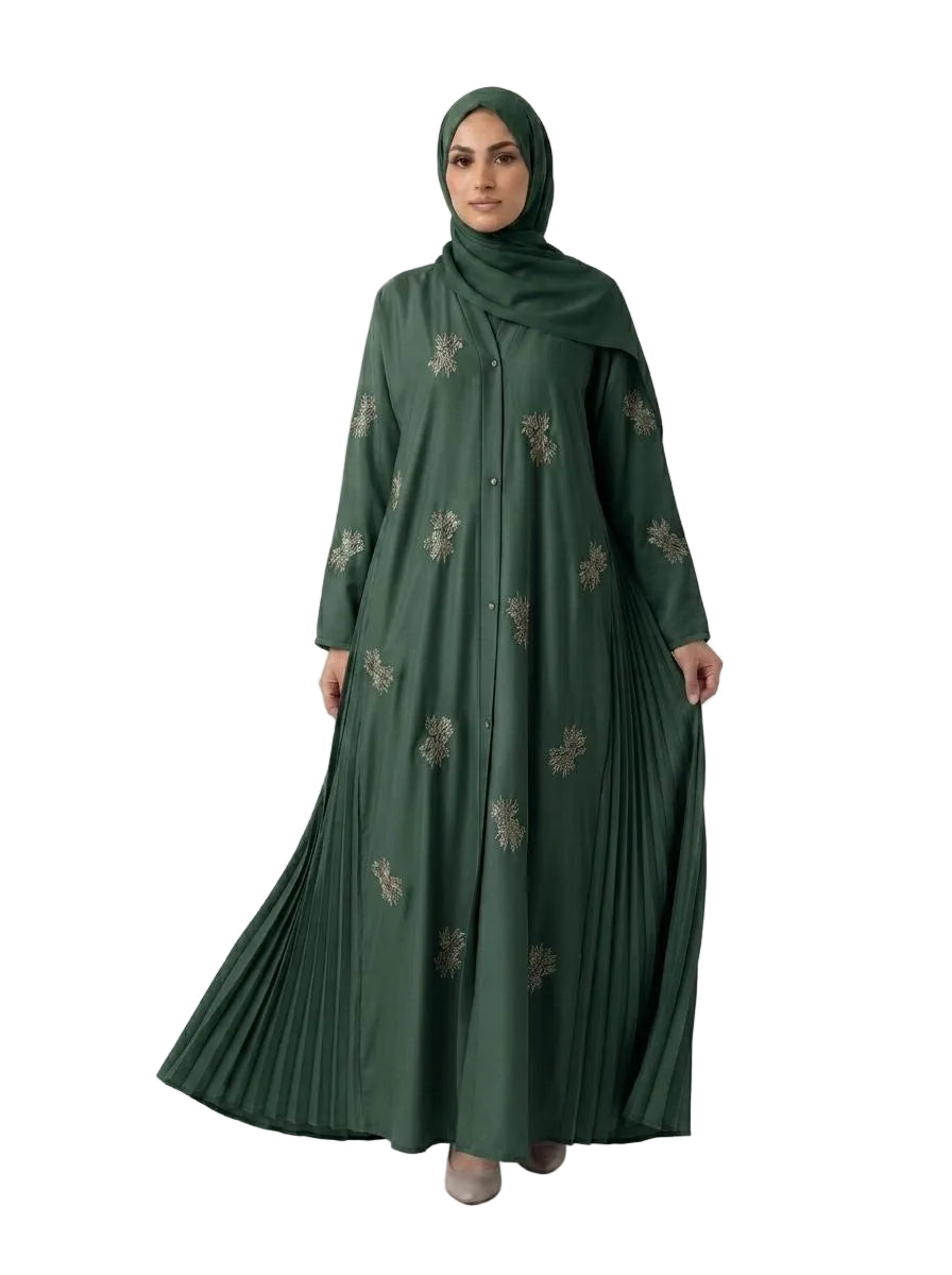 Front Open Pleated Abaya