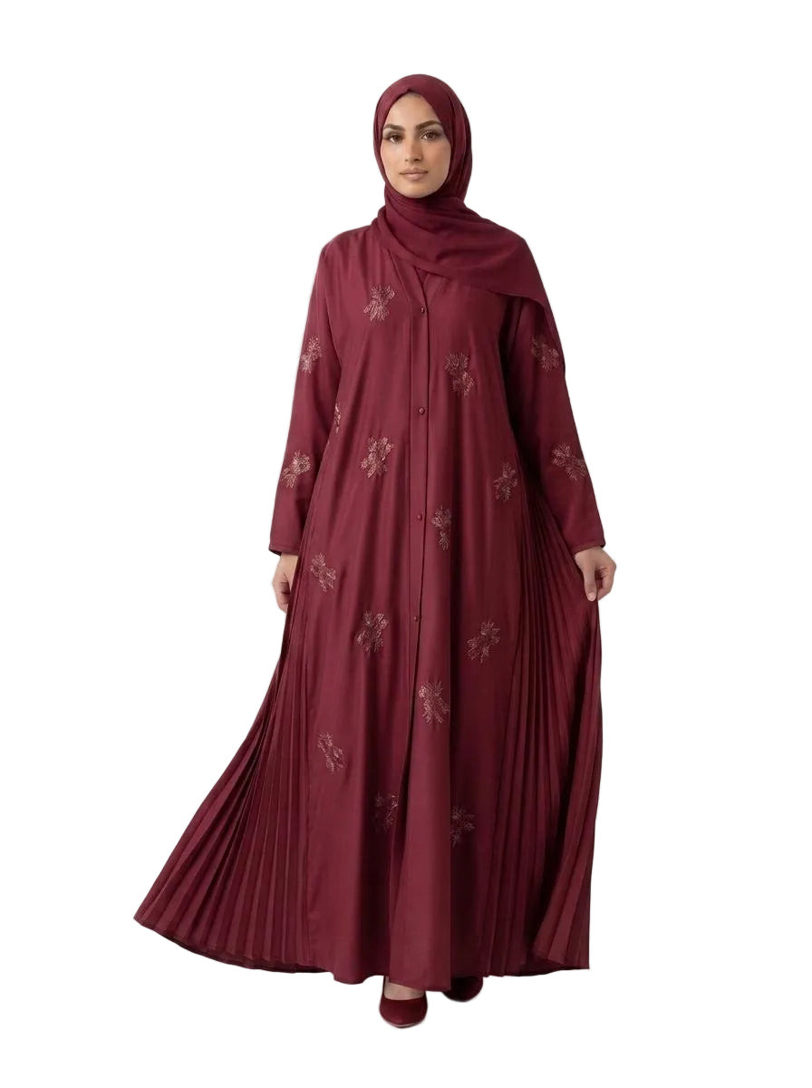 Front Open Pleated Abaya