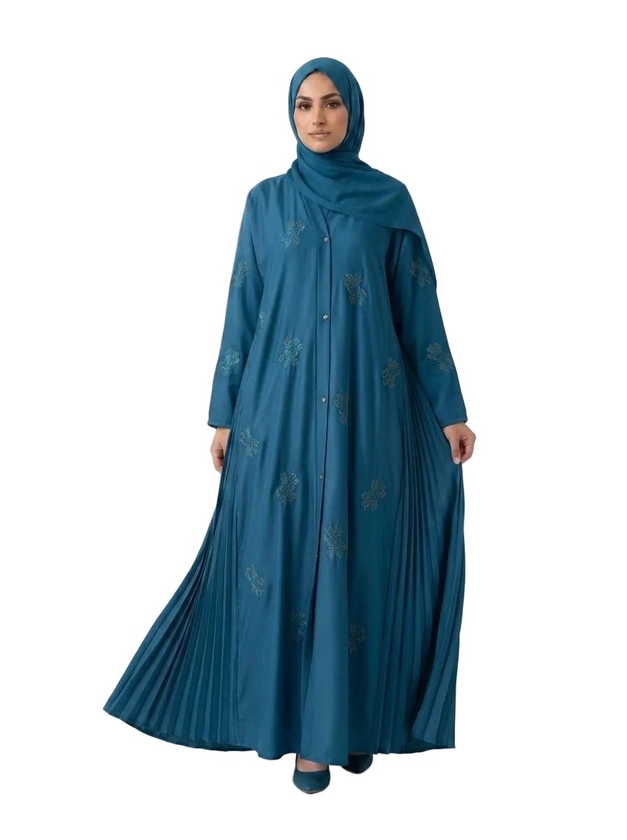 Front Open Pleated Abaya
